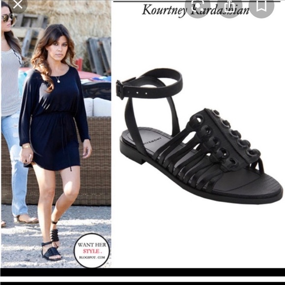 Givenchy / Embossed Rubber black ankle wrap flat open toe PVC sandals 36 6 - Picture 3 of 8